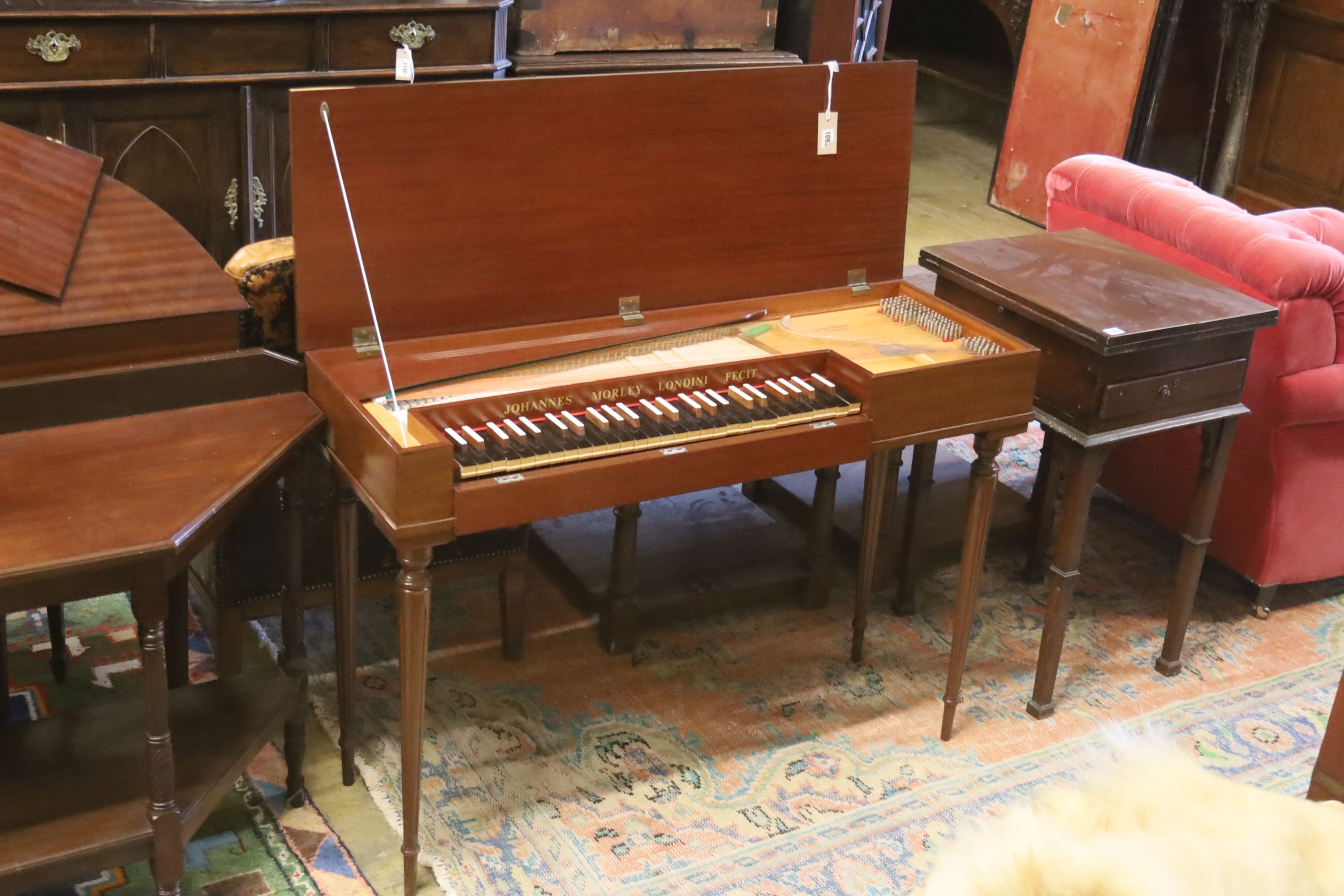 A modern mahogany clavichord by John Morley, London